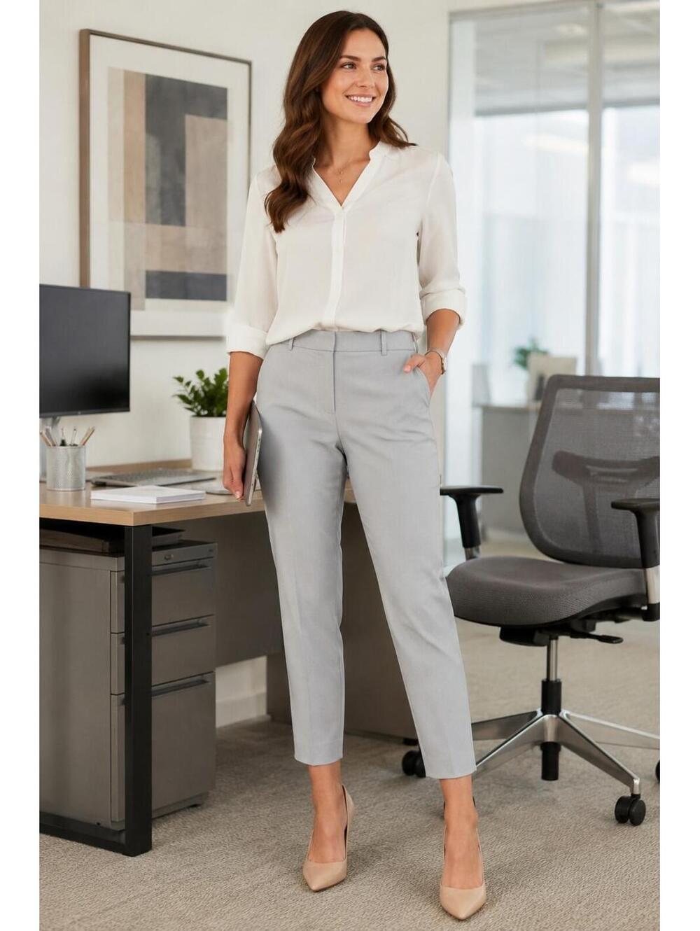 Liz Claiborne Emma Grey Sz 14 Dress Pants Career Office Stretch Minimalist